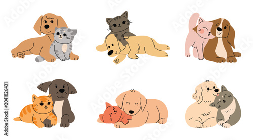 Lovely cat and dog collection.Trendy hand drawn vector illustration.