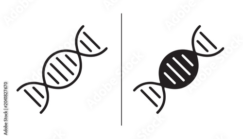 Bild auf Leinwand DNA helix icons: Two stylized DNA double helixes, one outlined and one filled, representing genetic code and molecular biology