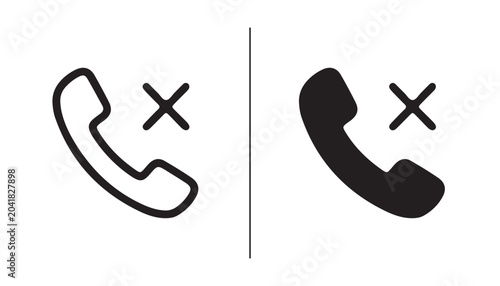 Foto Call Declined Icons: A graphic representation of a phone receiver with a cross mark next to it, symbolizing a declined or missed call