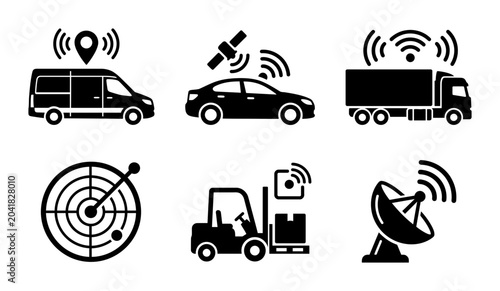 Canvastavla Vehicle GPS Tracking Icons, Logistics Navigation Symbols, Fleet Management Icons