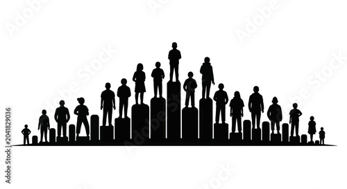 Foto Silhouettes of diverse people standing on varying height pedestals forming a graph