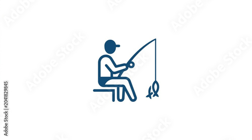 Tableau sur toile Fisherman Sitting Rod Fishing Hook Line Water.