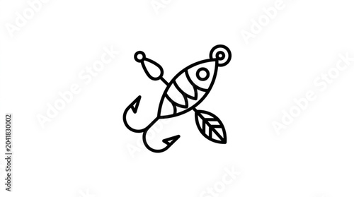 Tableau sur toile Fishing lure with hook and feather detail line art.