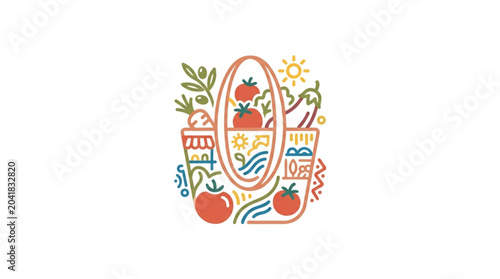 Fotografi Fresh Organic Vegetables and Fruits Illustration.