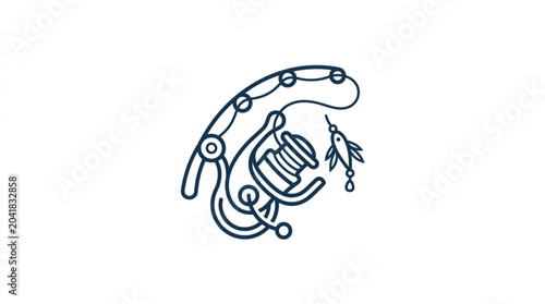 Tableau sur toile Fishing rod and reel with lure illustration.