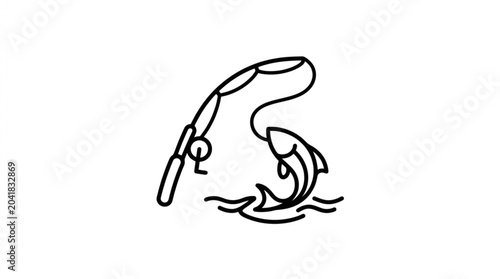 Φωτογραφία Fishing rod catches a jumping fish illustration.