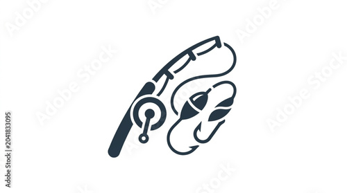 Foto Fishing rod with reel line hook and bobber icon.