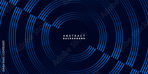 Blue techno abstract background with overlapping layers in dark space with circular lines. Modern graphic design element with futuristic style concept for banners, flyers, cards, or brochure covers.