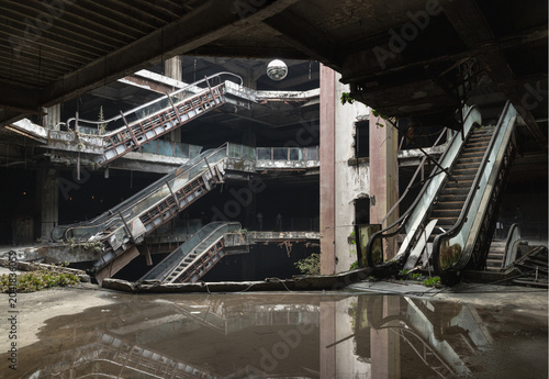 Tableau sur toile Modern art quietly disrupts this decaying post-industrial ruin