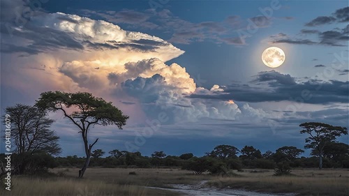 night sky with full moon in the clouds.
