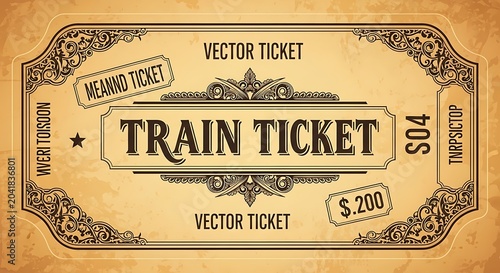 Vintage Ornate Train Ticket Displayed on Aged Paper Background
