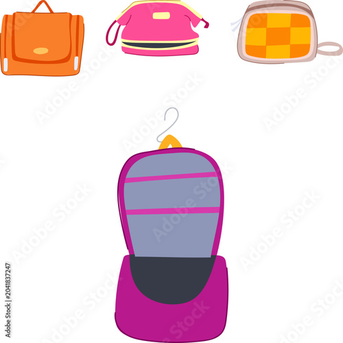 Фотография Various colorful toiletry bags and makeup bags displaying storage solutions and