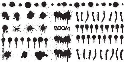 Φωτογραφία black spray paint splatter collection on white background grunge elements ink bl