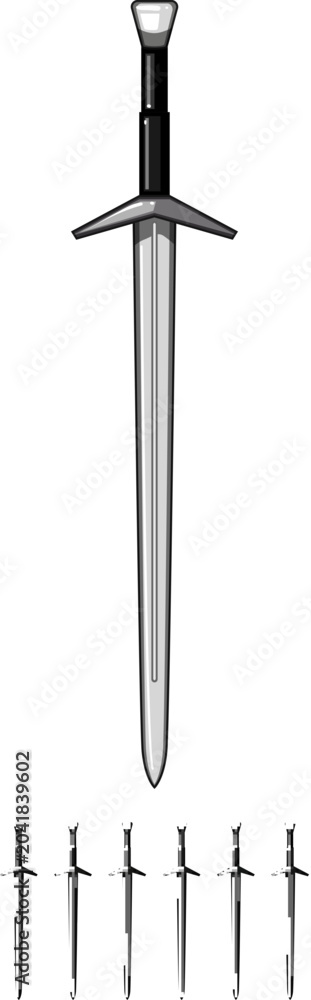 Obraz premium weapon medieval sword cartoon. battle steel, sharp knife, knight old weapon medieval sword sign colorful illustration