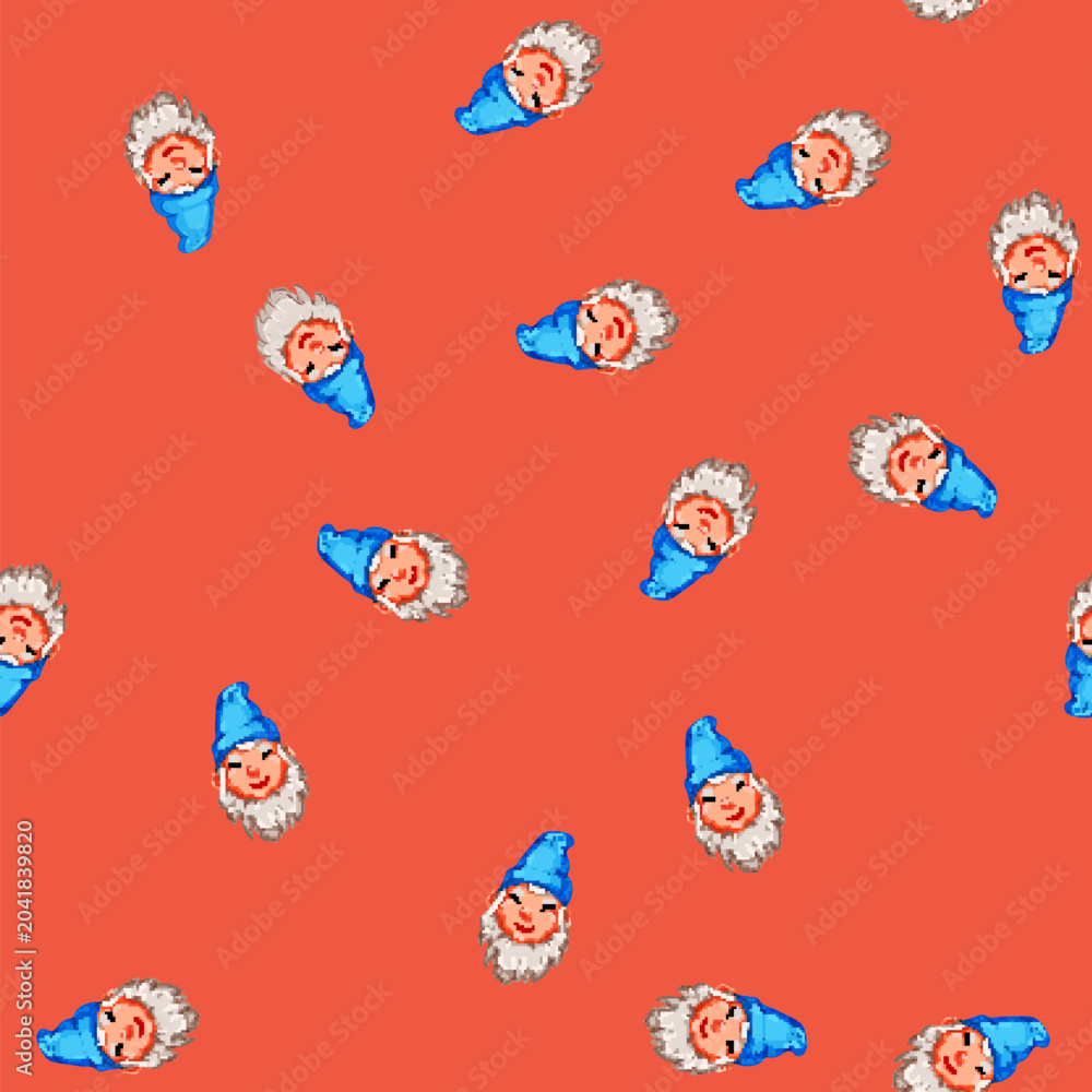 Naklejka premium seamless pattern dwarf garden gnome cartoon. dwarf garden gnome sign vector