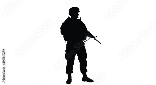Tableau sur toile soldier silhouette with rifle on white background