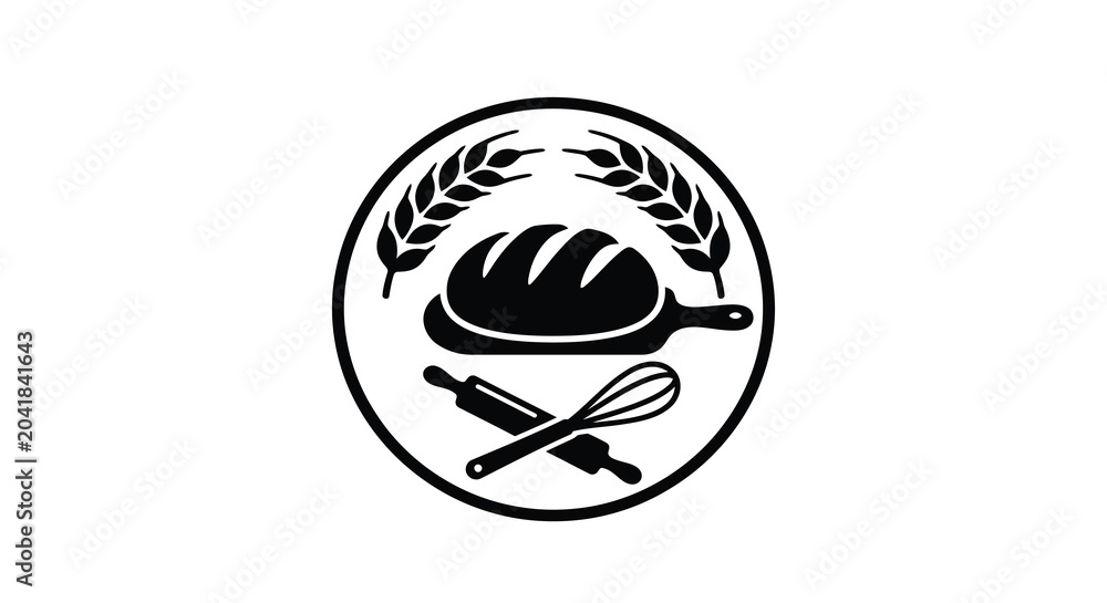 Obraz premium bread and baking tools silhouette wheat whisk
