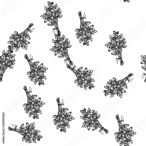 Schilderij op canvas seamless pattern plant chervil hand drawn