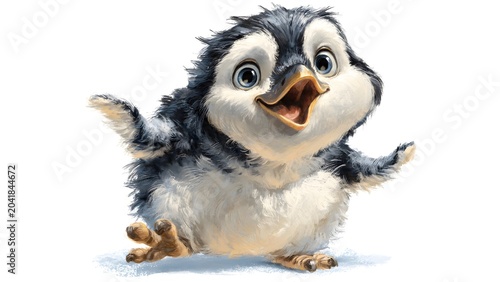 Adorable Baby Pengiun Chirping Open Mouth in Playful Pose