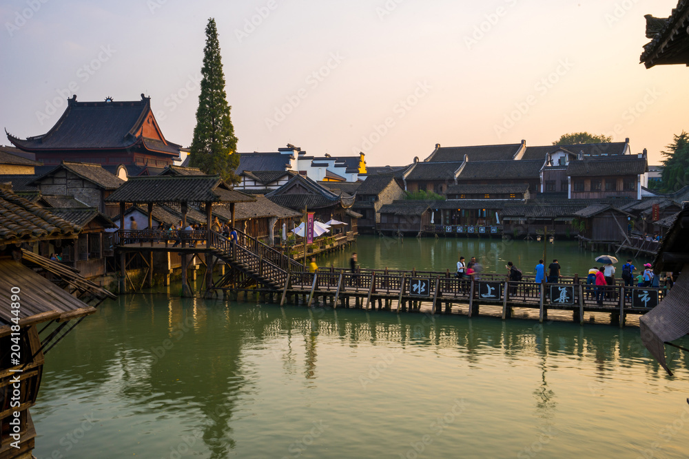 Fototapeta premium Wuzhen Ancient Water Town Canal at Sunset, China