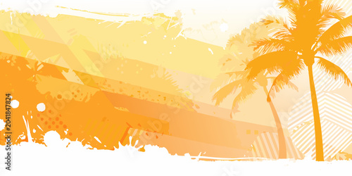 Photos tropical palm trees on orange watercolor background summer beach vacation holida