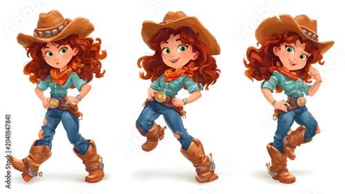 Young Female Cowboy Trio in Western Outfit Dancing