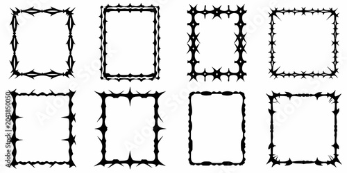 Fotografi set of nine gothic frames with sharp spikes on white background spike