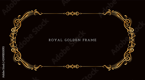 Canvas Print Artistic golden rectangular floral frame design on black background