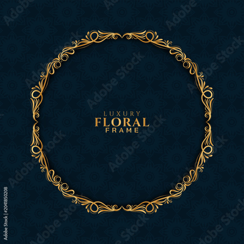 Sticker Elegant circular golden floral frame design background