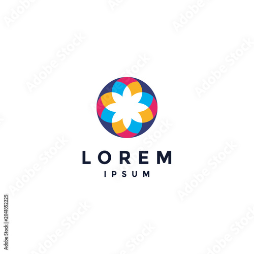 Colorful Blooming Flower Mosaic Circle Logo Design. Colorful Abstract Flower CIrcle Logo Design.