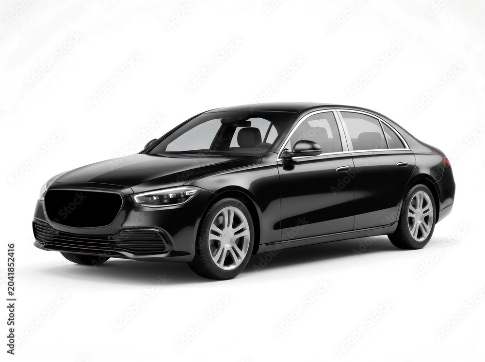 Fototapeta premium A sleek black luxury sedan parked on a clean surface indoors