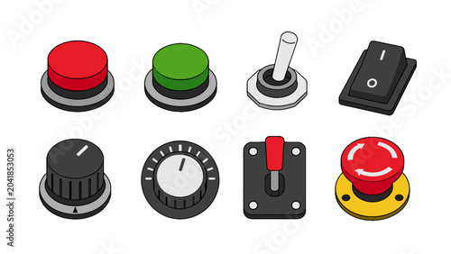 Canvastavla Set of industrial buttons switches and control knobs icons