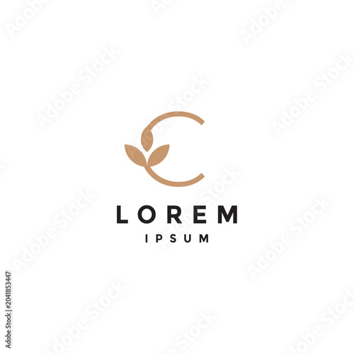 Letter C Shaped Flower Stalk Logo Design. Letter C Three Leaf Sprout Logo Design.