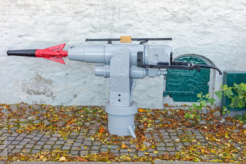 Foto Whaling Gun Cannon
Harpoon for Antartic Ship in Old Town Fredrikstad Norway Autu