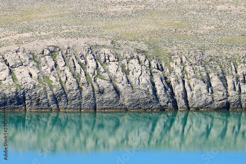Rocky coast on island Pag, Adriatic sea, Croatia