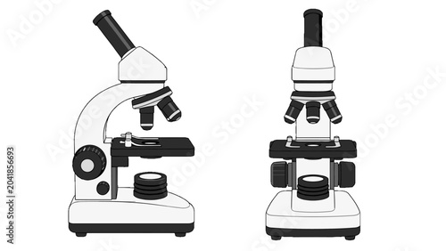 Fotografía Microscope shown in side and front views on white background