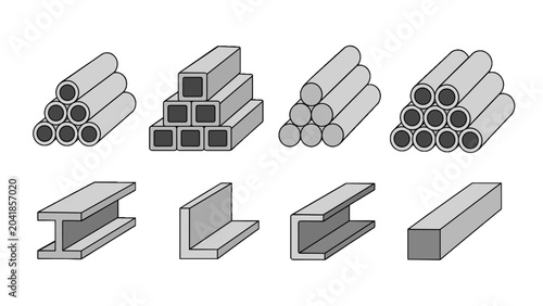 Cuadro en lienzo Set of metal pipe and steel profile shapes in simple vector style
