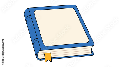 Foto Blue hardcover book with blank cover and bookmark illustration