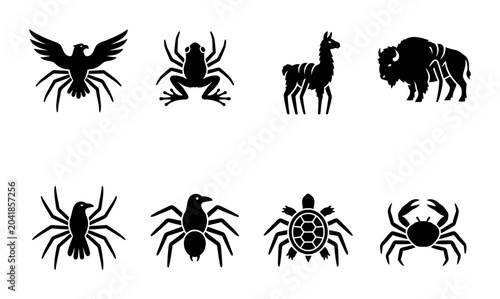 Photography Diverse Wildlife Icons: Eagle, Spider, Frog, Llama, Bison, Turtle, Crab Vector S