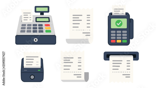 Tableau sur toile Set of cash register, receipt and payment terminal vector icons