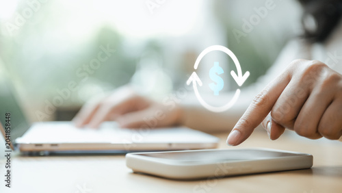 Person using a smartphone for digital payment and cashless transactions, representing fintech innovation, secure money transfer, online banking, and modern financial technology.