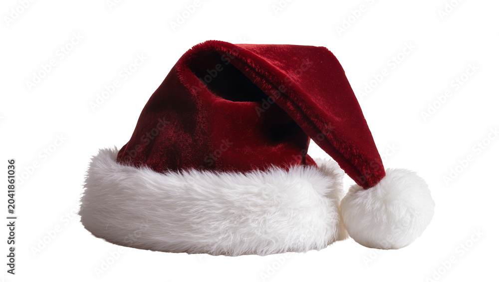 Obraz premium Red velvet Santa hat with white fur trim and pompom