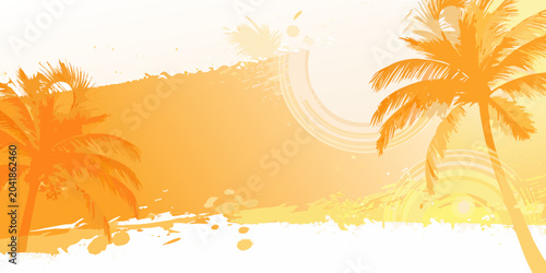 Tableau sur toile tropical palm trees on orange vector background summer beach vacation travel hol