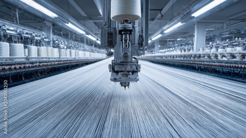Advanced Textile Manufacturing Process with Spinning Machines and Fibers in an Industrial Textile Production Facility