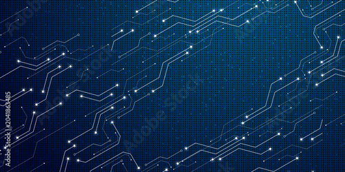 Glowing circuits pulse across a deep blue digital grid. Neon lines trace futuristic pathways with electric spark effects. Abstract tech design evokes innovation and digital connectivity