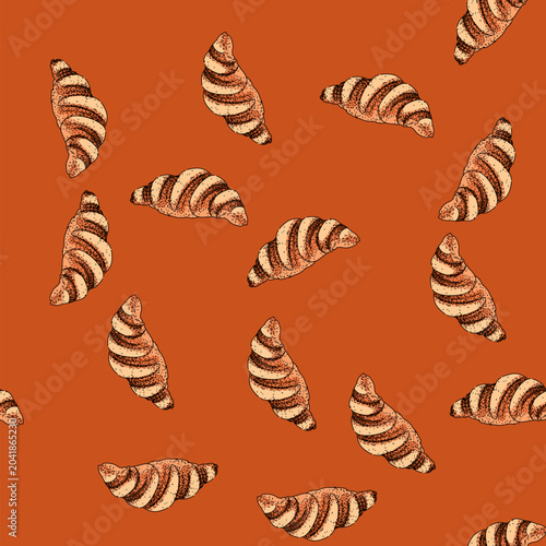 Photography pattern flaky croissant hand drawn