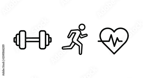 fitness icons set line art dumbbell runner