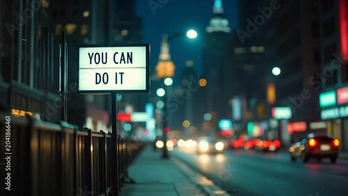 'You can do it' banner in the city centre at night