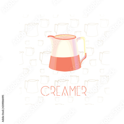Pink ceramic milk jug vector illustration. Elegant farmhouse pitcher in vintage style, perfect for kitchen decor, food branding, dairy packaging, restaurant menus and cottage themed designs.