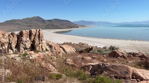 View of the Great Salt Lake near Salt Lake City in Utah, view from Antelope Island